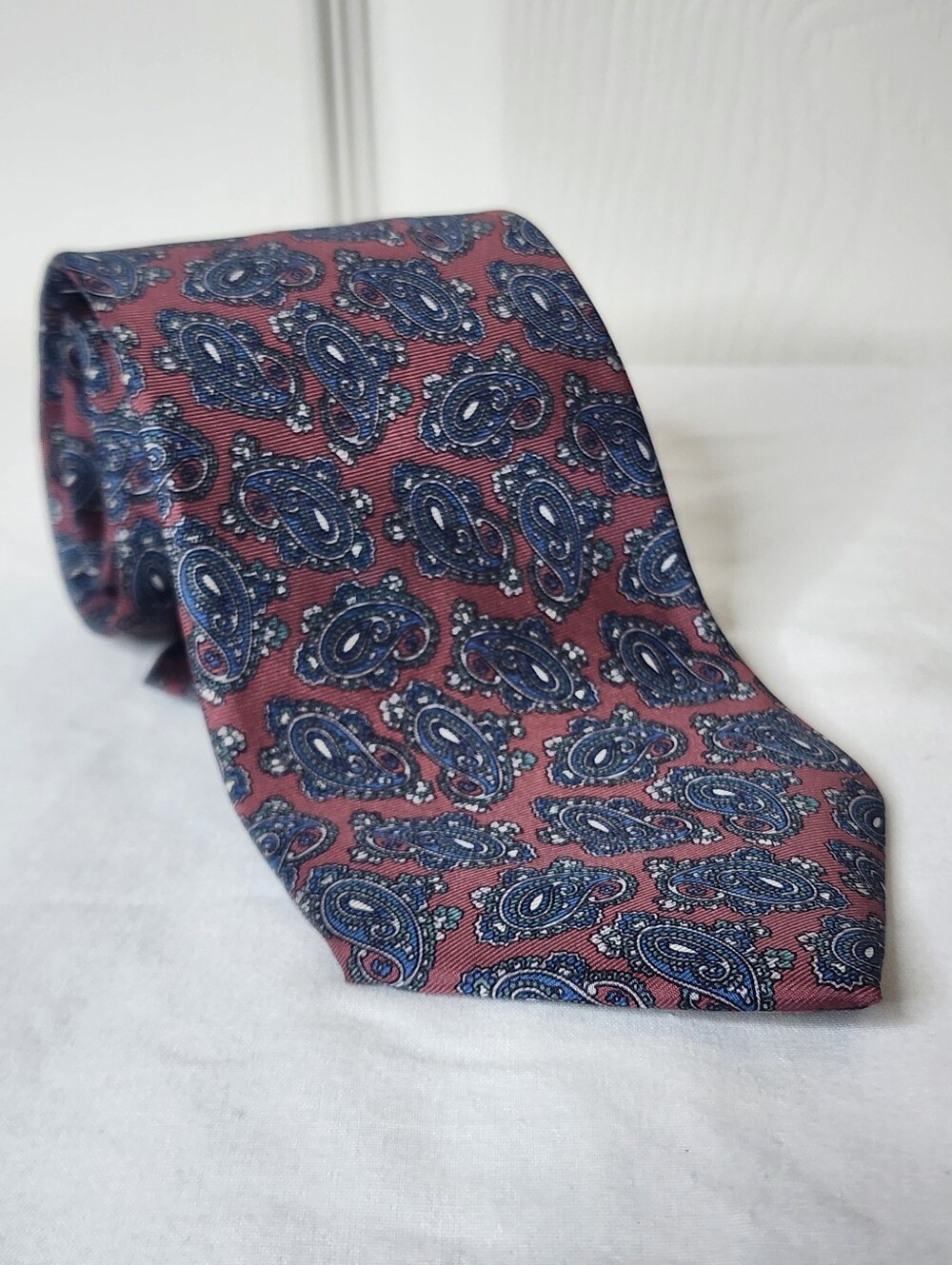 Dior Burgundy Tie with Navy Paisley Pattern